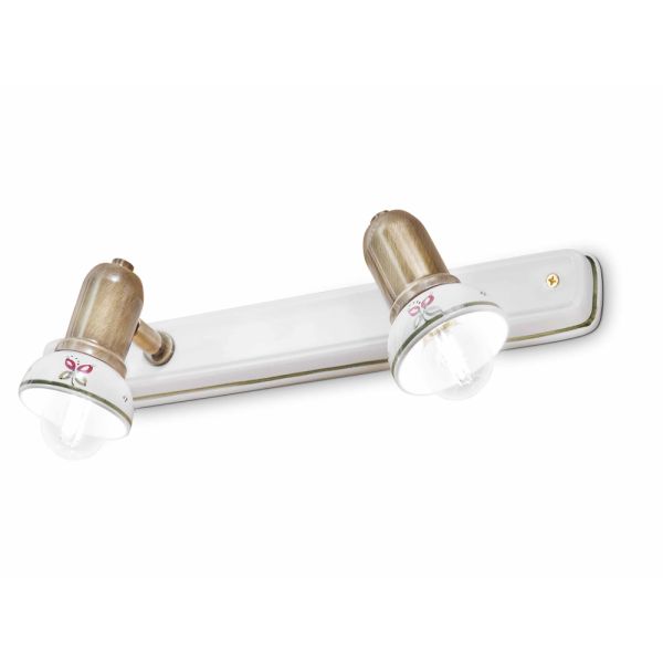 Lineare wandlampe mit 2 strahlern aus messing und handbemalter keramik - savona