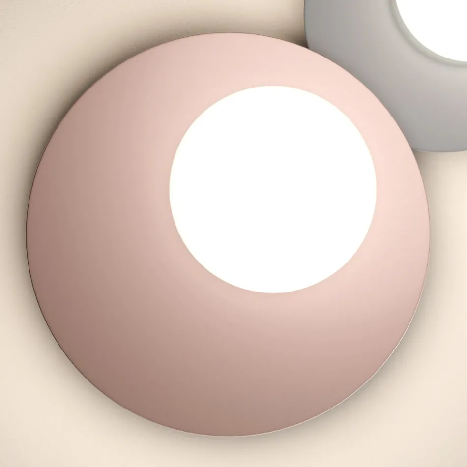 Wand- oder Deckenleuchte aus Aluminium, Metall und weißem Glas - Luma Viadurini