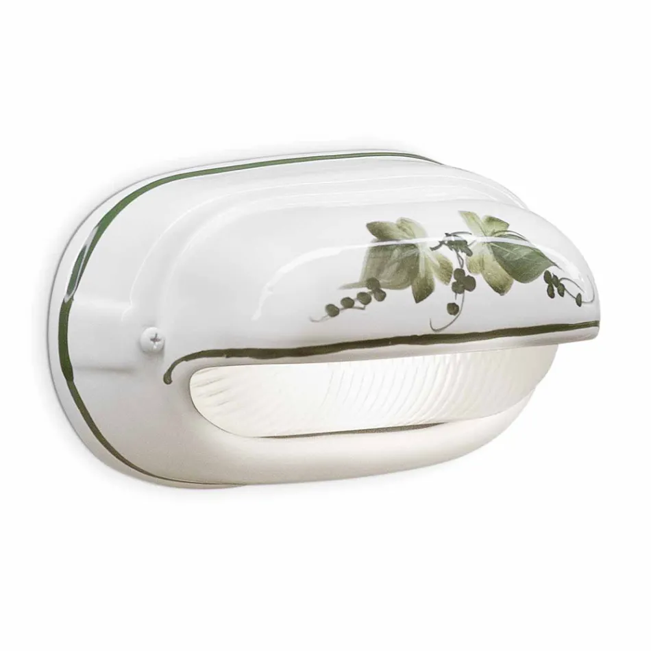 Horizontale Außenwandleuchte aus handgemalten Blumen aus Keramik - Brindisi Viadurini