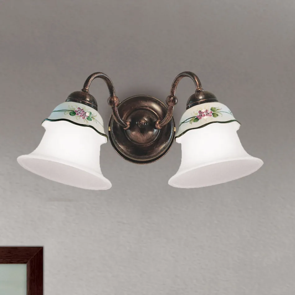 Handbemalte Vintage Wandlampe aus Eisen, Glas und Keramik - Ferrara Viadurini