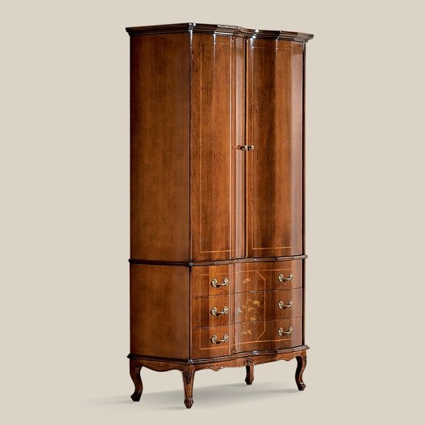 Klassischer kleiderschrank aus holz mit 2 türen und 3 schubladen made in italy - luxus