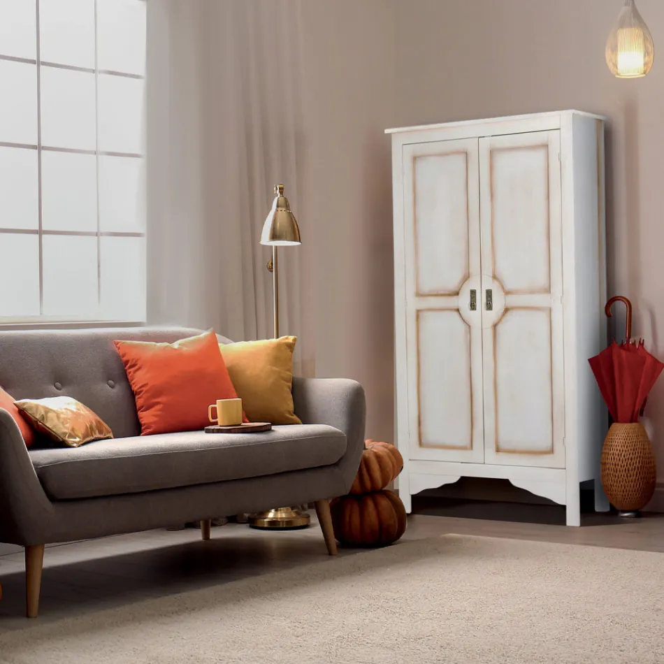 Kleiderschrank aus patiniertem weißem Holz mit 2 Türen, hergestellt in Italien – Agni Viadurini