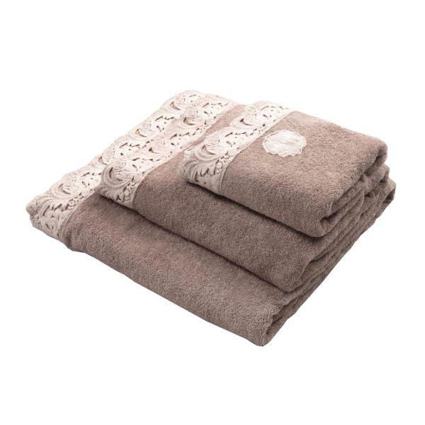 Gesichts- und gästetücher und badetuch aus baumwolle terry und armonia lace - frollo