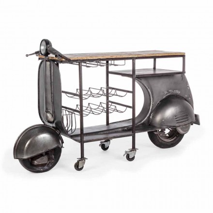 Bar Console aus Mangoholz und Vespa aus Stahl mit modernem Design - Schalotte Viadurini