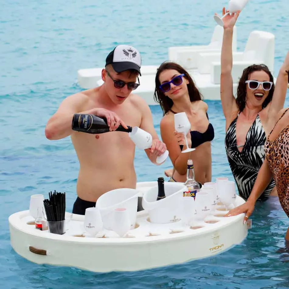 Trona schwimmende Bar in weißem nautischen Öko-Leder und Plexiglas Viadurini