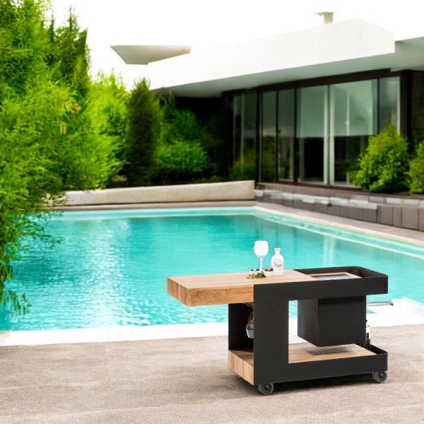 Modernes mobiles bar-on-wheels-design mit tisch aus holz und stahl - giancalliope