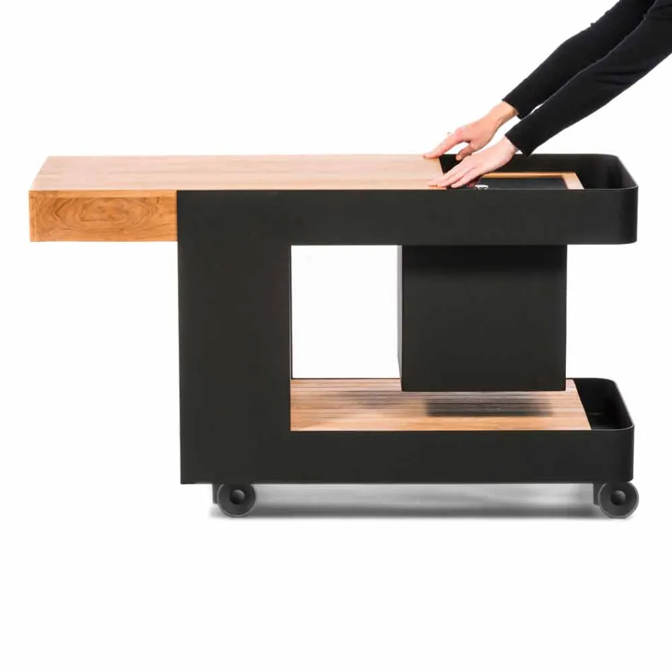 Modernes mobiles Bar-on-Wheels-Design mit Tisch aus Holz und Stahl - Giancalliope Viadurini