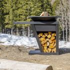 Barbecue mit Feuerbetrieb, Kochplatte und Holzhalterung - Giorgione Viadurini