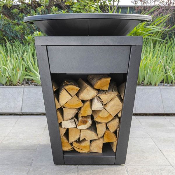 Gartengrill mit feuerbetrieb, kochplatte und holzhalterung - ferran