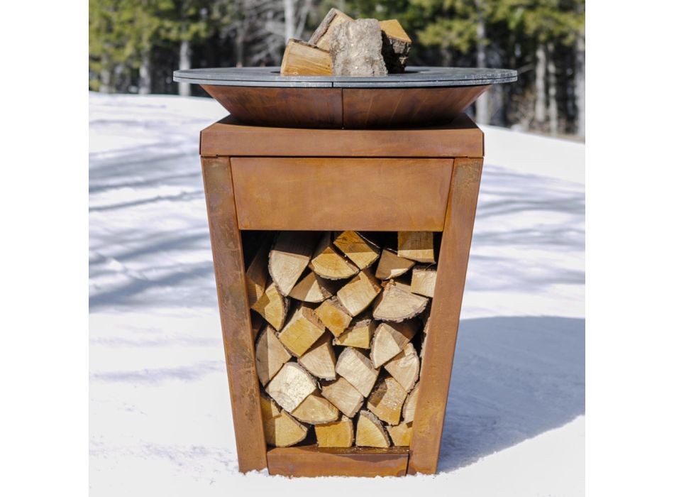 Holzgrill mit Kochplatte und Holzhalterfach - Ferran