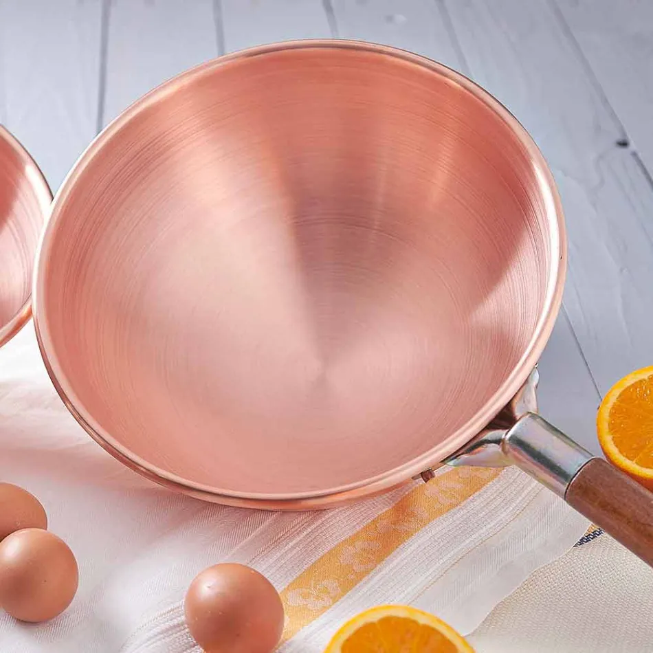 Handverzinnte Kupferbastardella mit Holzgriff 36 cm - Giampiero Viadurini