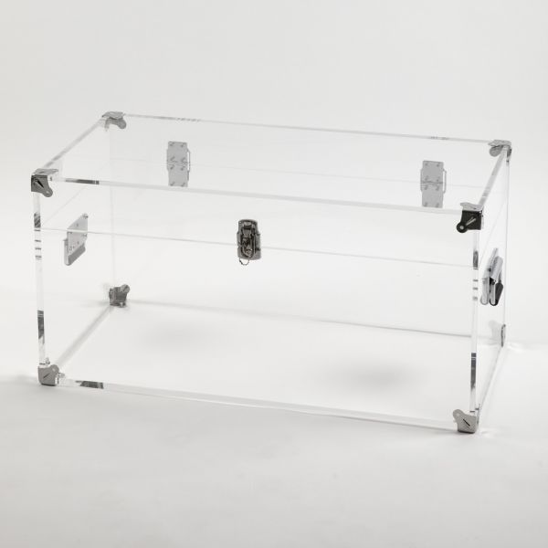 Design-truhe aus transparentem acrylglas und modernem stahl - dante