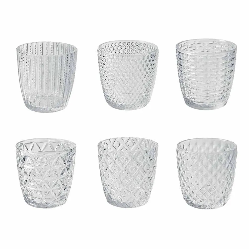 Dekorierte transparente Glasgläser, Modern Water Service 12 Stück - Mix Viadurini