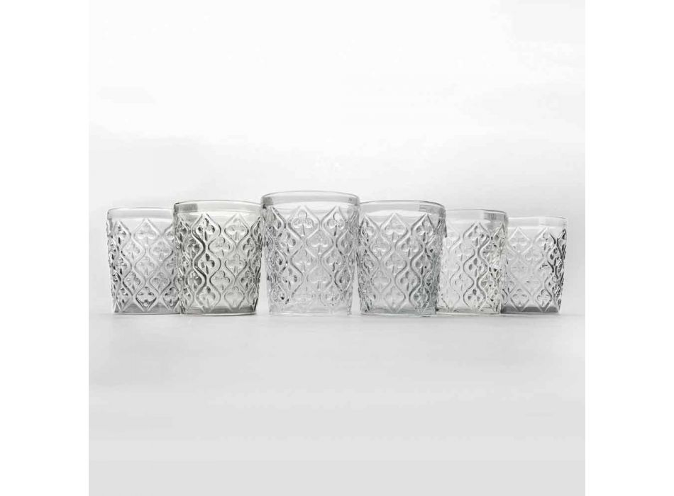 Transparente Glasgläser mit Dekorationen, 12-teiliger Wasserservice - Marokko Viadurini