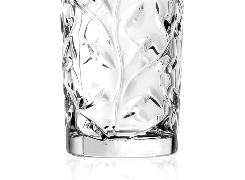 Hohe Trinkgläser in Eco Crystal Leaf Dekoration 12 Stück - Magnolio Viadurini