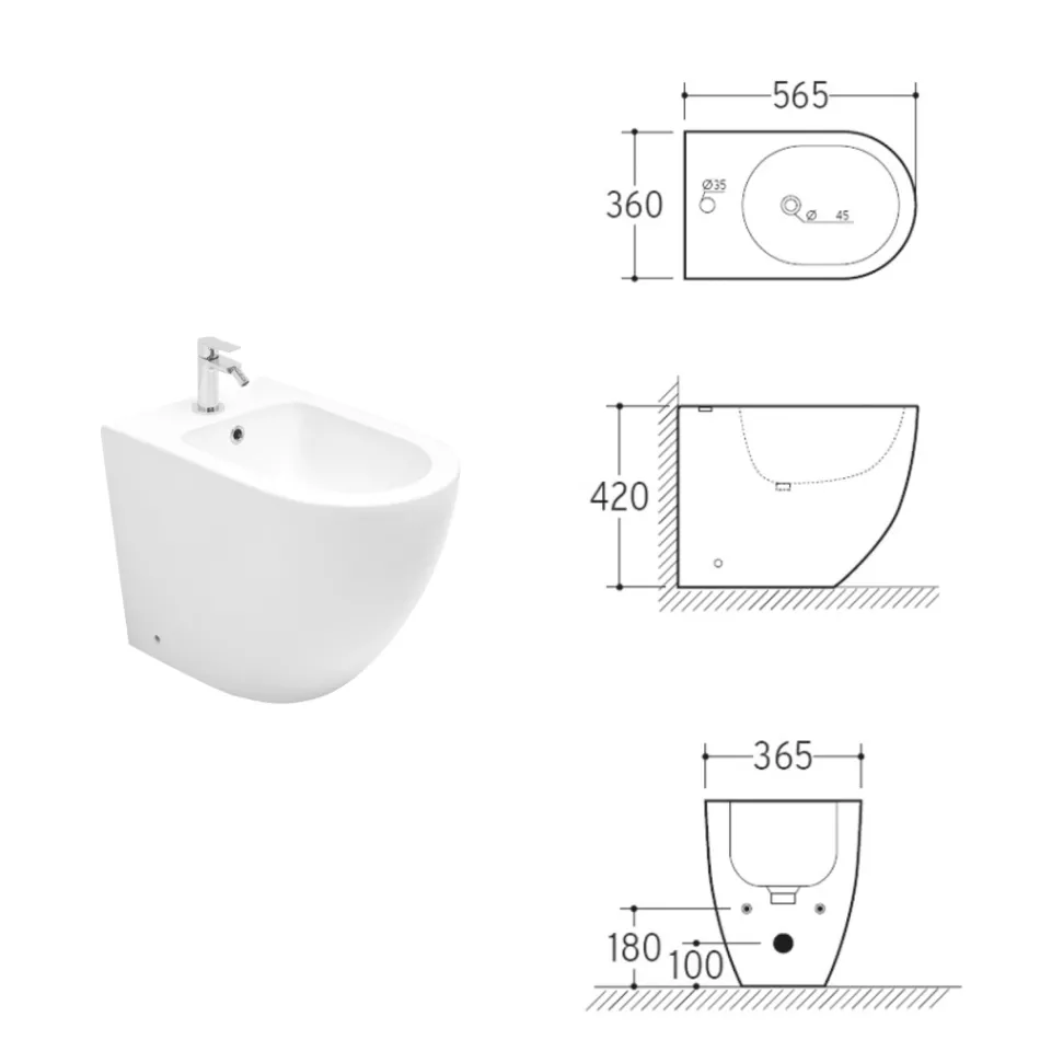 Aralia Einloch-Zyklon-Keramik-Bidet mit modernem Design Viadurini