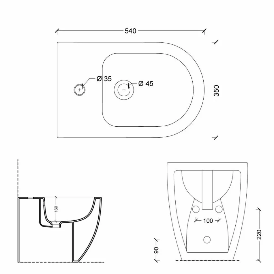 Modernes Keramik Bidet Shine Square Randlos 54x35cm made in Italy Viadurini