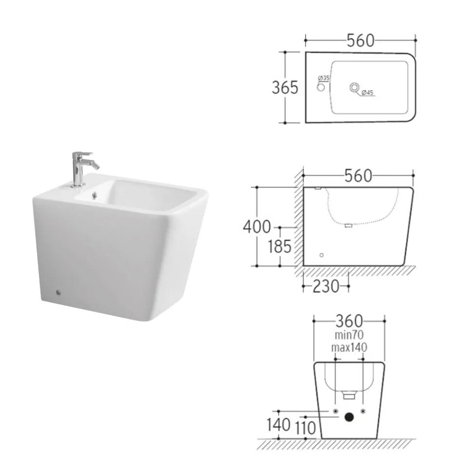 Bodenbidet mit einem Hahnloch aus weißer Keramik in elegantem, modernem Design – Giunco Viadurini