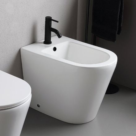 Salice Standbidet mit einem Hahnloch aus weißer Keramik in elegantem, modernem Design Viadurini