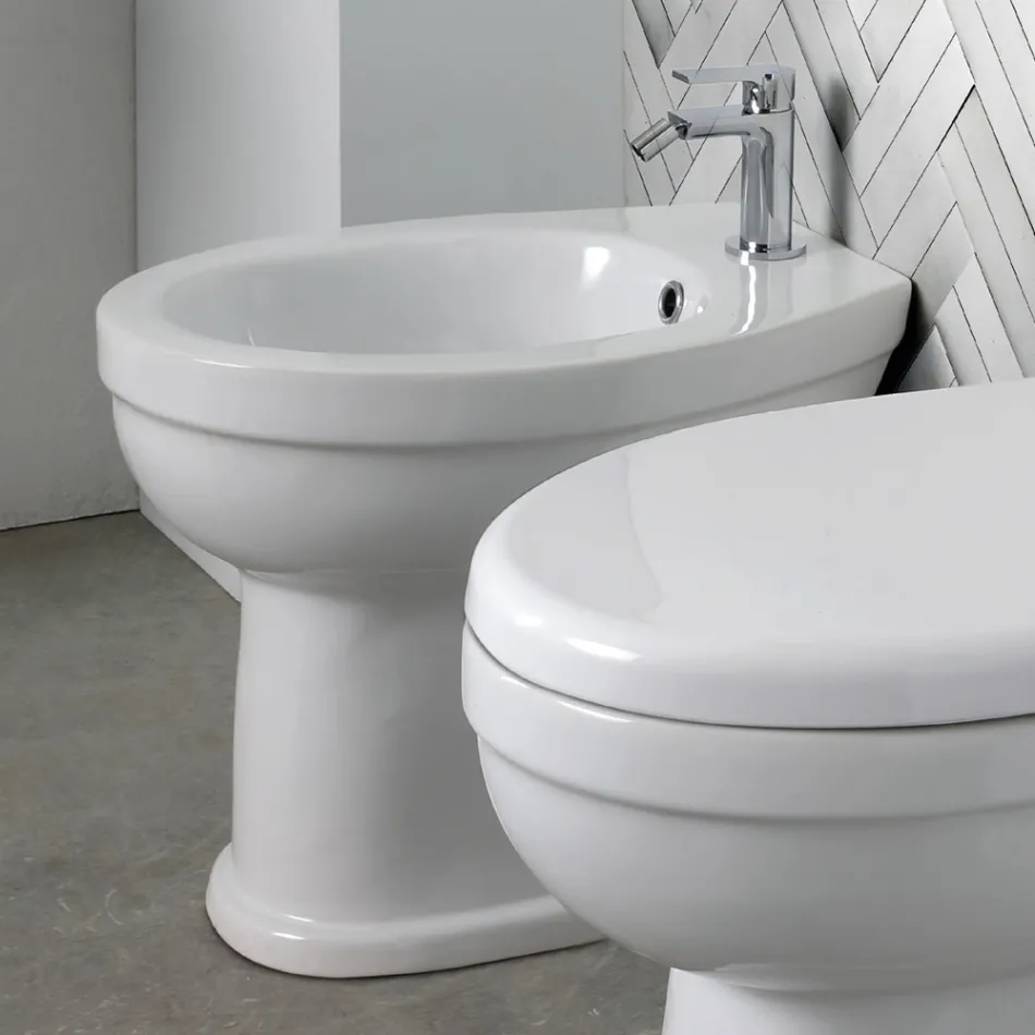 Stand-Bidet mit einem Hahnloch aus weißer Keramik in elegantem, modernem Design – Silica Viadurini