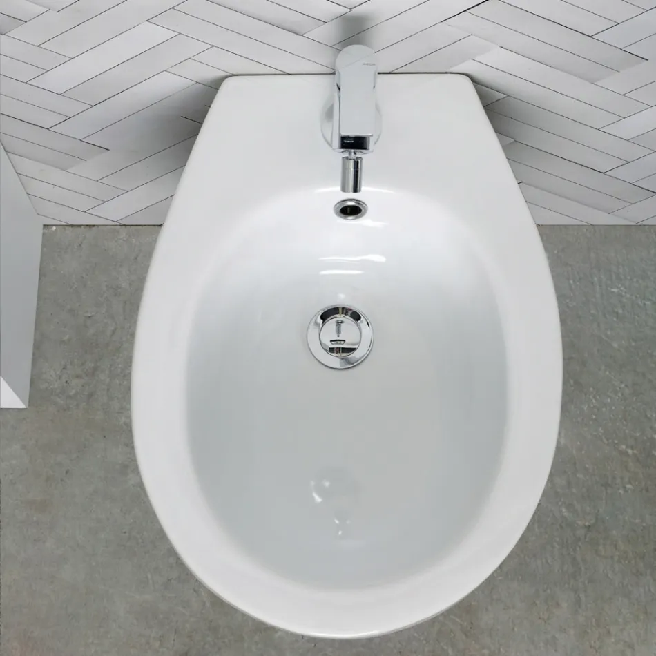 Stand-Bidet mit einem Hahnloch aus weißer Keramik in elegantem, modernem Design – Silica Viadurini