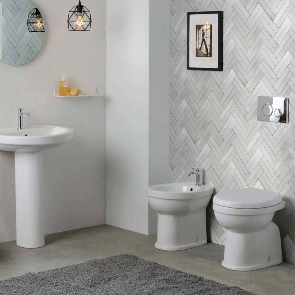 Stand-Bidet mit einem Hahnloch aus weißer Keramik in elegantem, modernem Design – Silica Viadurini