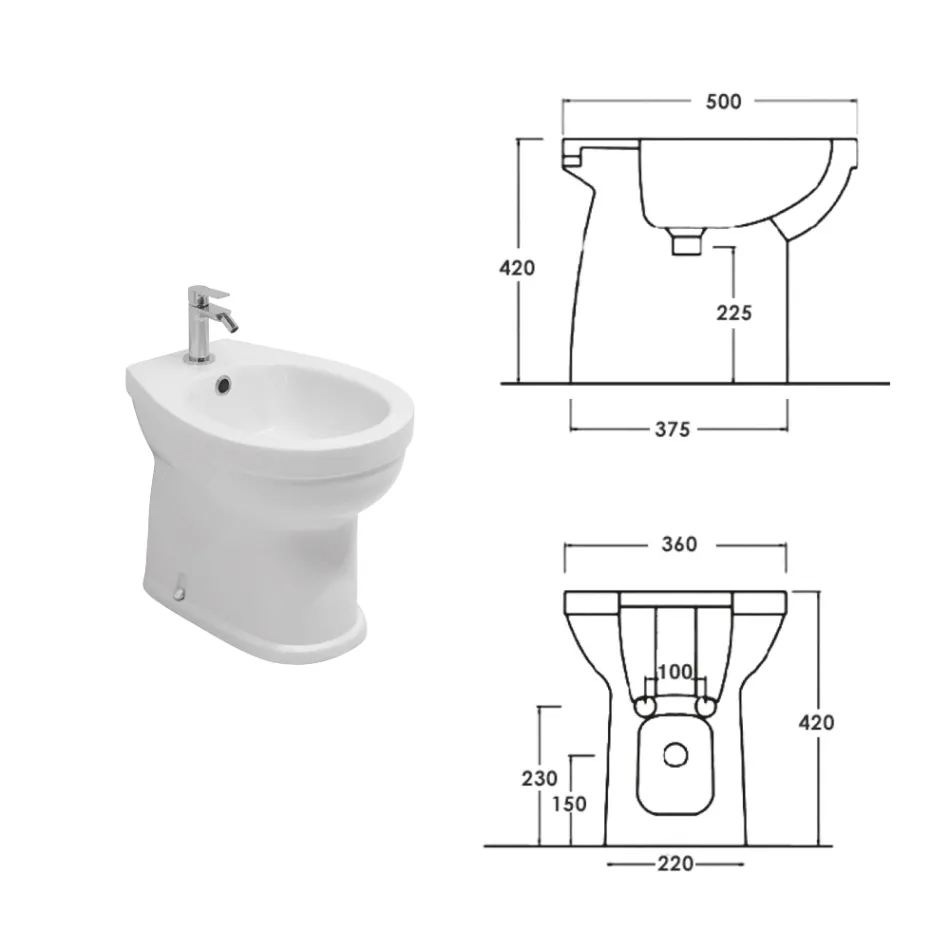 Stand-Bidet mit einem Hahnloch aus weißer Keramik in elegantem, modernem Design – Silica Viadurini
