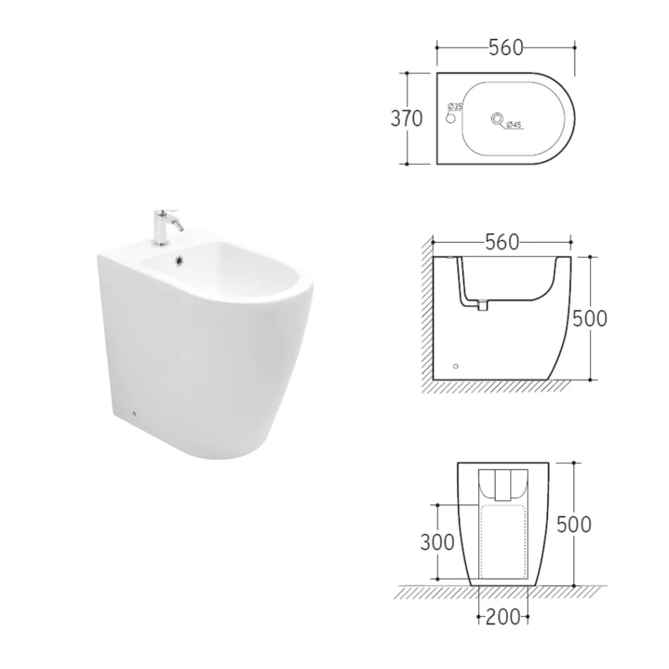 Einloch-Bidet mit versetztem Ablauf aus Keramik in modernem Design - Oleandro  Viadurini