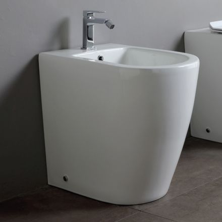 Einloch-Bidet mit versetztem Ablauf aus Keramik in modernem Design - Oleandro  Viadurini