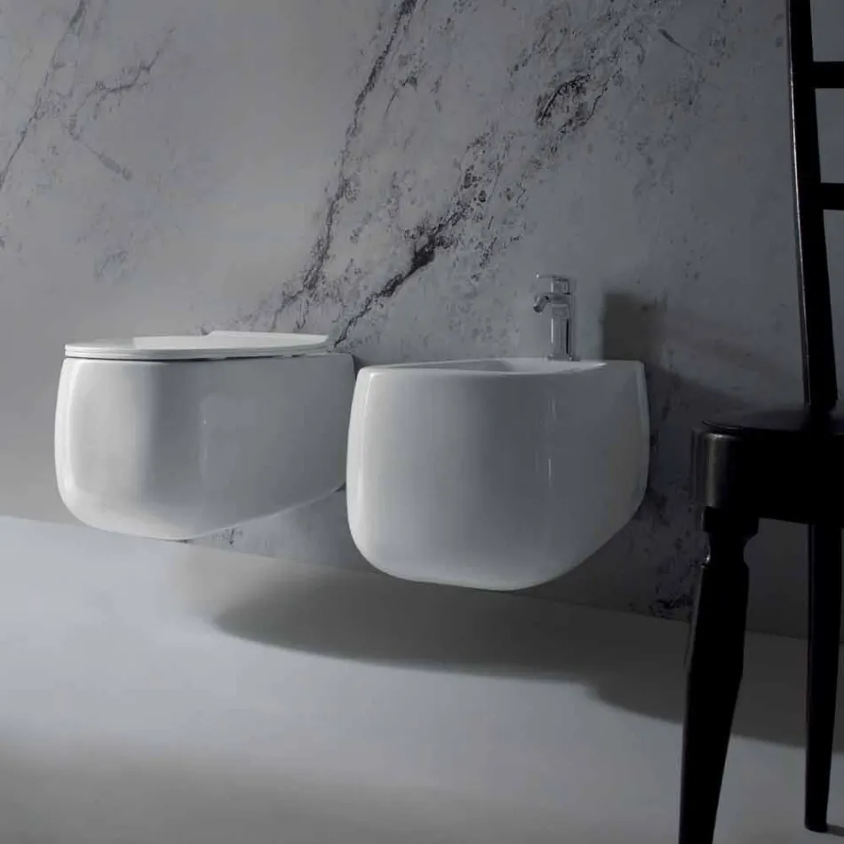 Hängendes Bidet aus weißer Gaiola-Keramik, made in Italy Viadurini