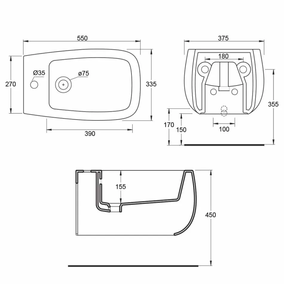 Hängendes Bidet aus weißer Gaiola-Keramik, made in Italy Viadurini