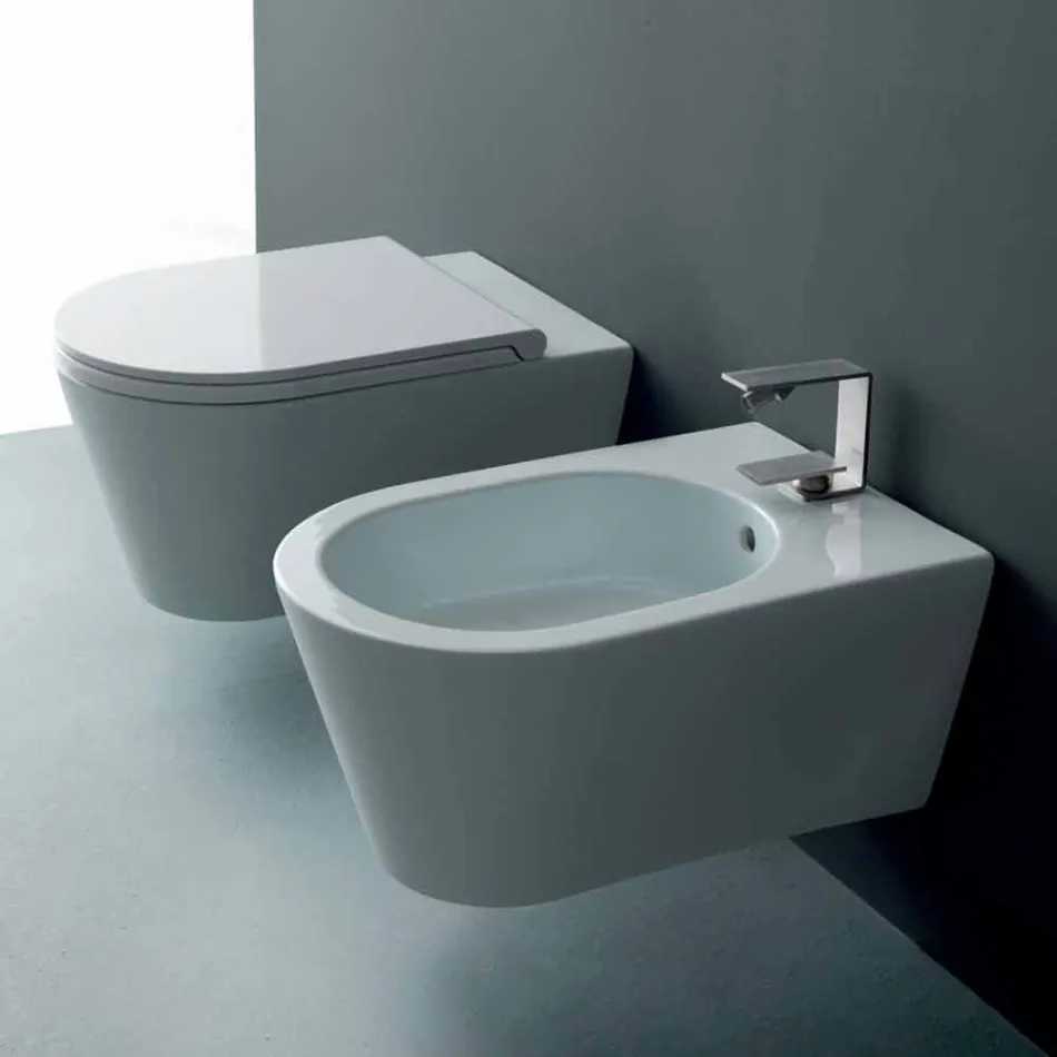 Hängendes Design-Keramik-Bidet Sun Round 57x37cm, hergestellt in Italien Viadurini