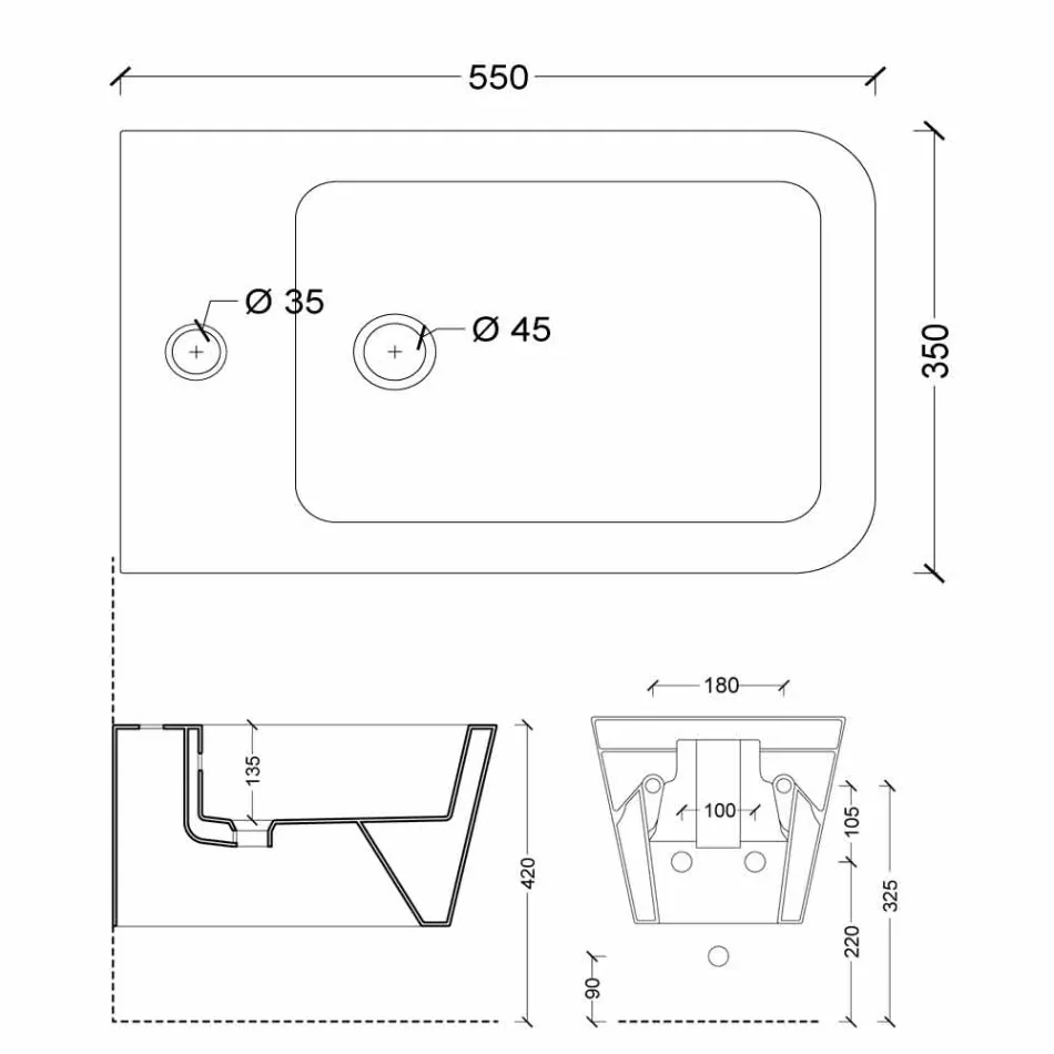 Design suspendiert Keramik Bidet Sun Square 55x35cm, hergestellt in Italien Viadurini