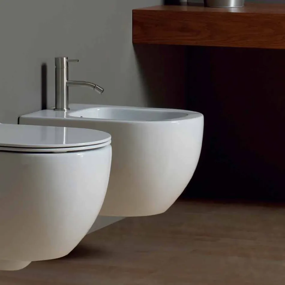 Modernes wandhängendes Bidet in weißer Keramik Star 50x35cm Made in Italy Viadurini