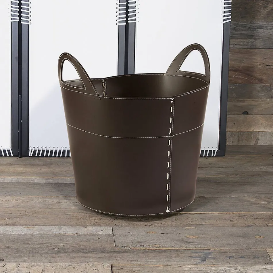 Holztasche aus doppellagigem Leder und Holzsockel, hergestellt in Italien Viadurini