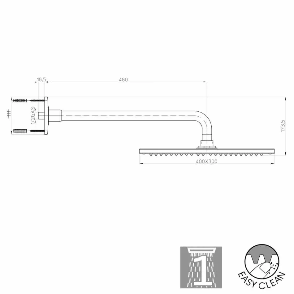 Bossini Traumduschkopf elegante Chrom mit Einstrahlzähler Arm Viadurini
