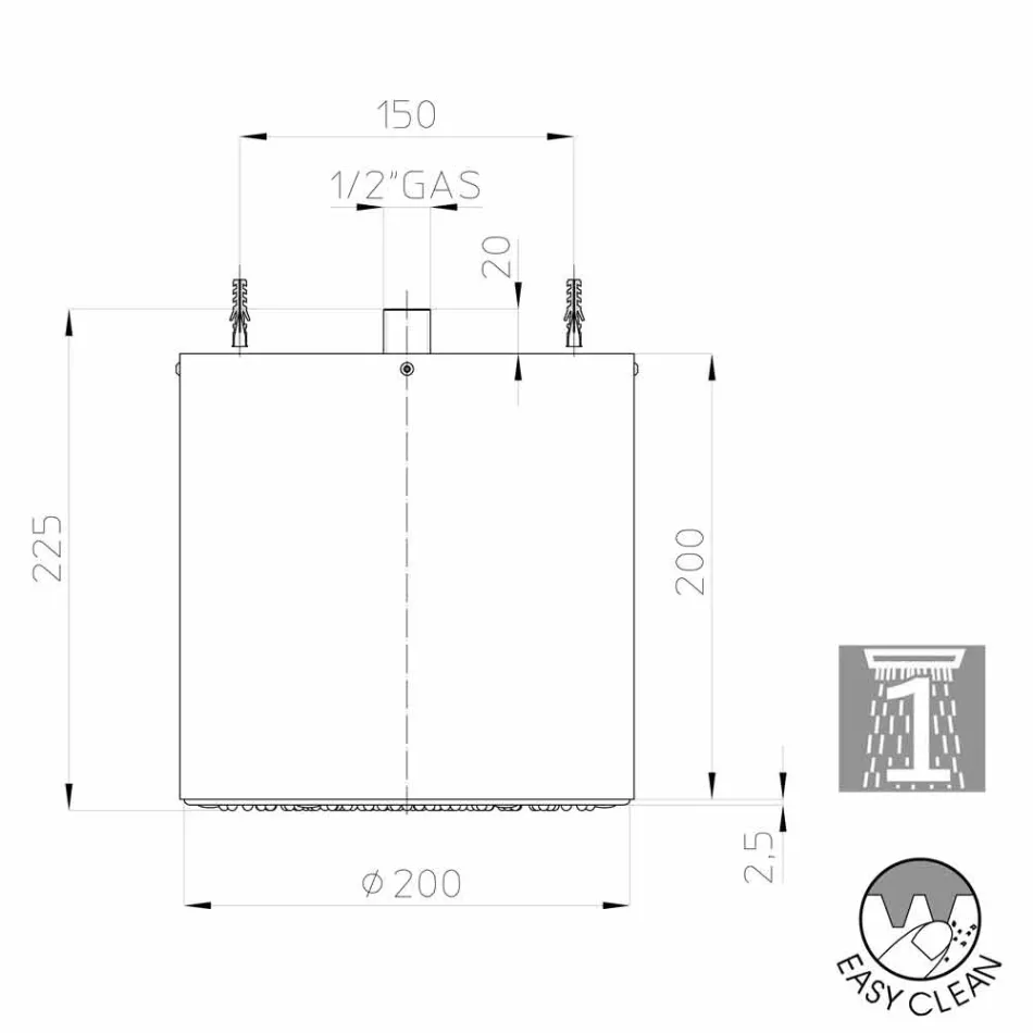 Bossini Oki 200 Duschkopf mit einem modernen Design in einem Jet Viadurini
