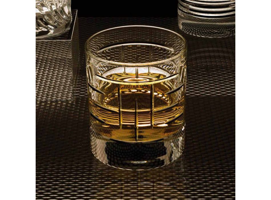 Flasche und Gläser für Luxus-Whisky aus ökologischem Kristall 6 Stück - Arrhythmie Viadurini