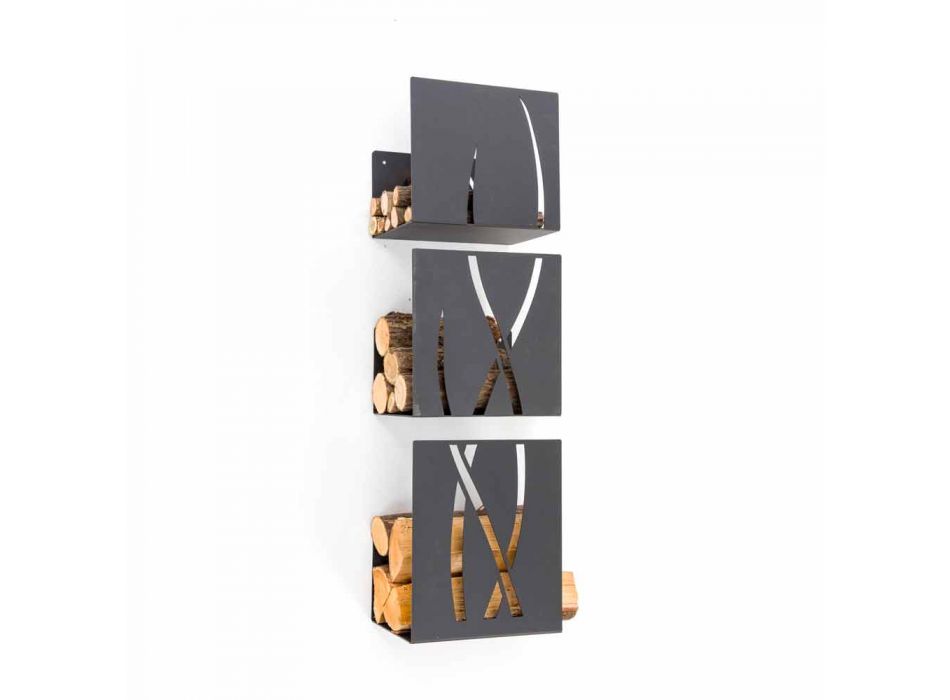 Caf Design Trio Wand-Brennholzhalter aus Stahl, hergestellt in Italien Viadurini