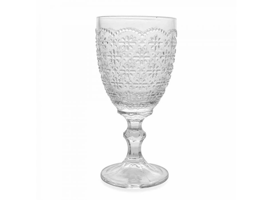 Becherglas aus transparentem Glas mit Reliefdekorationen, 12 Stück - Trapani