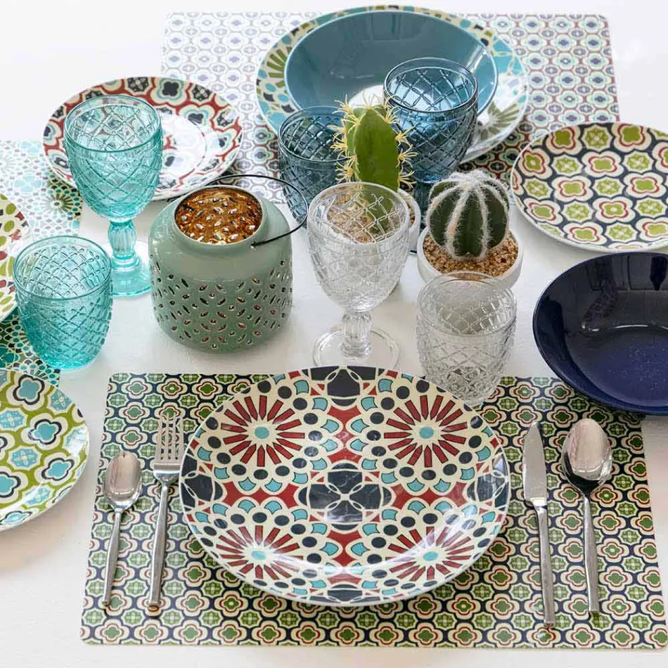 Wein- oder Wasserbecher aus farbigem oder transparentem Glas mit Dekorationen, 12 Stück - Rocca Viadurini