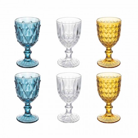 Farbige Glasbecher aus Relief verziertem Glas, 12 Stück - Angers Viadurini