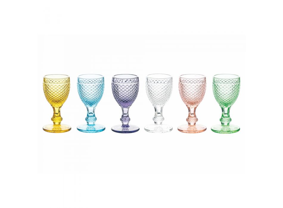 Likörkelche aus farbigem Glas und Rautendekoration 12 Stück - Brillo Viadurini