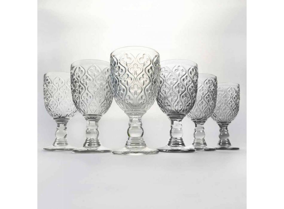 Transparente Glasweingläser mit arabesker Dekoration 12 Stück - Marokko Viadurini