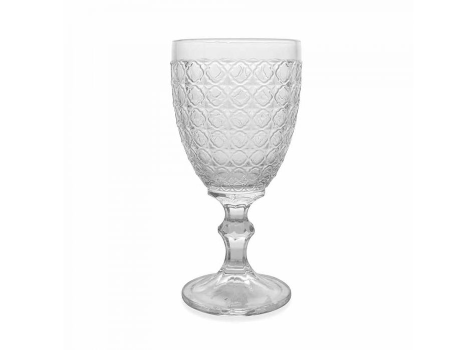 Weingläser in transparentem Glas und Reliefdekorationen, 12 Stück - Aperi Viadurini
