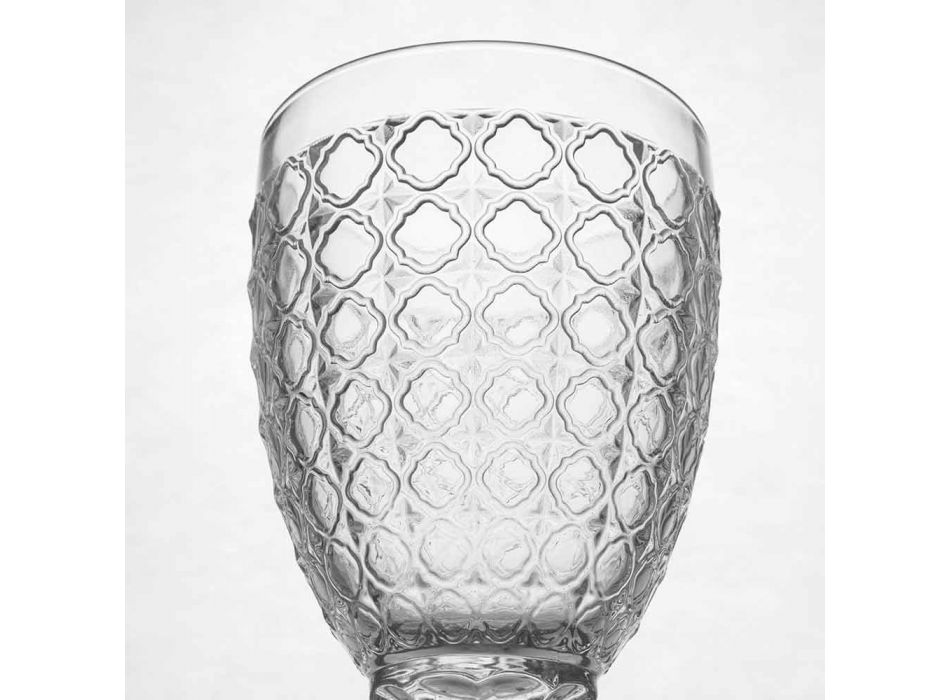 Weingläser in transparentem Glas und Reliefdekorationen, 12 Stück - Aperi Viadurini