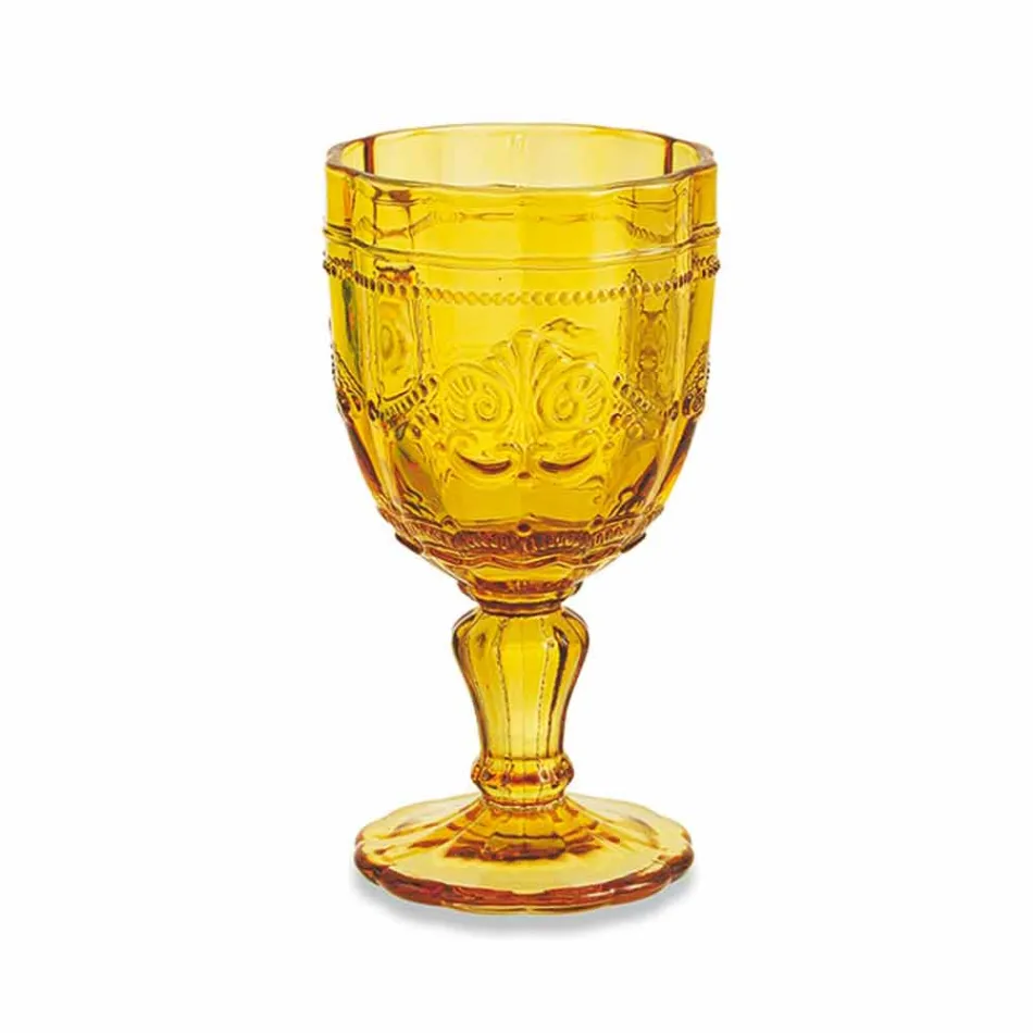 Farbige Weinkelche aus Glas mit Arabescato-Dekoration, 12-teiliger Service - Schraube Viadurini