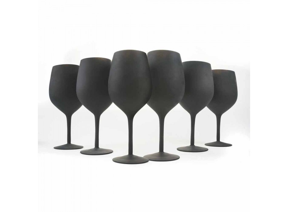 Rot- oder Weißweinbecher aus schwarzem Glas Full Service 12 Stück - Oronero Viadurini