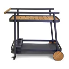 Aluminium-Trolley in verschiedenen Ausführungen mit Rädern und Teakholz-Details - Tent Viadurini