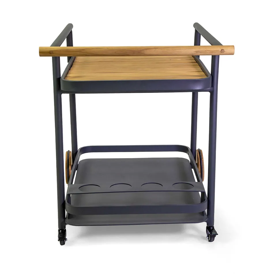 Aluminium-Trolley in verschiedenen Ausführungen mit Rädern und Teakholz-Details - Tent Viadurini